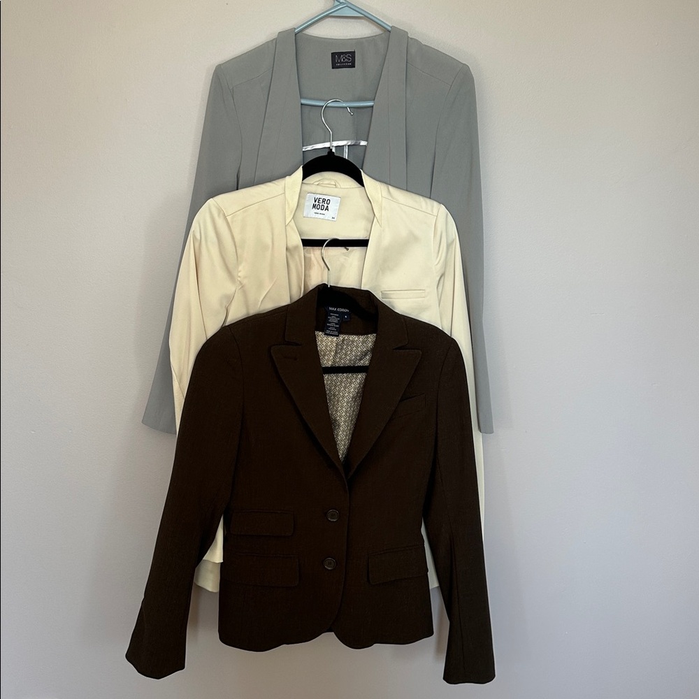 Lot of 3 Blazers - 1 brown, 1 cream & 1 grey